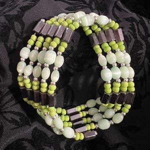 Magnetic Cat’s Eye Beaded Wrap Bracelet Necklace Green Multi Strand